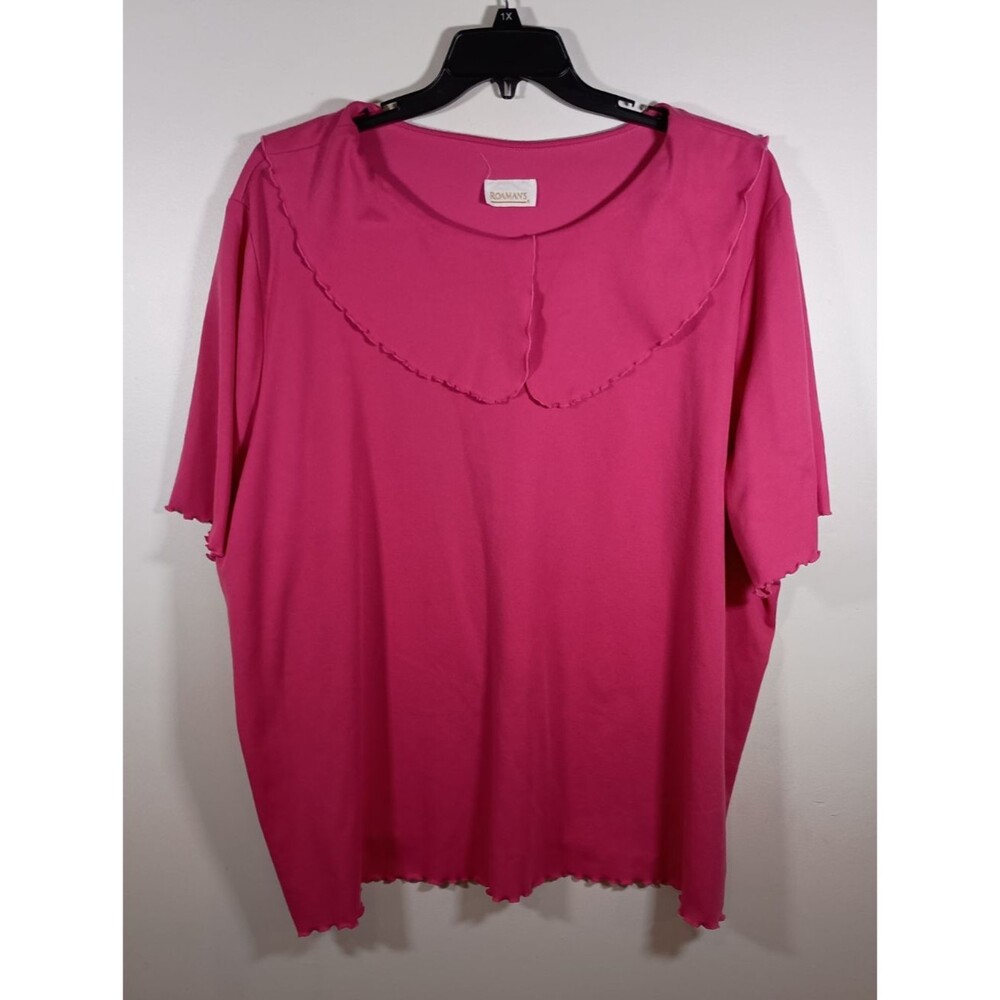 Vintage Roamans Short Sleeve Pink Lettuce Hem Exaggerated Collar Plus Size 4X